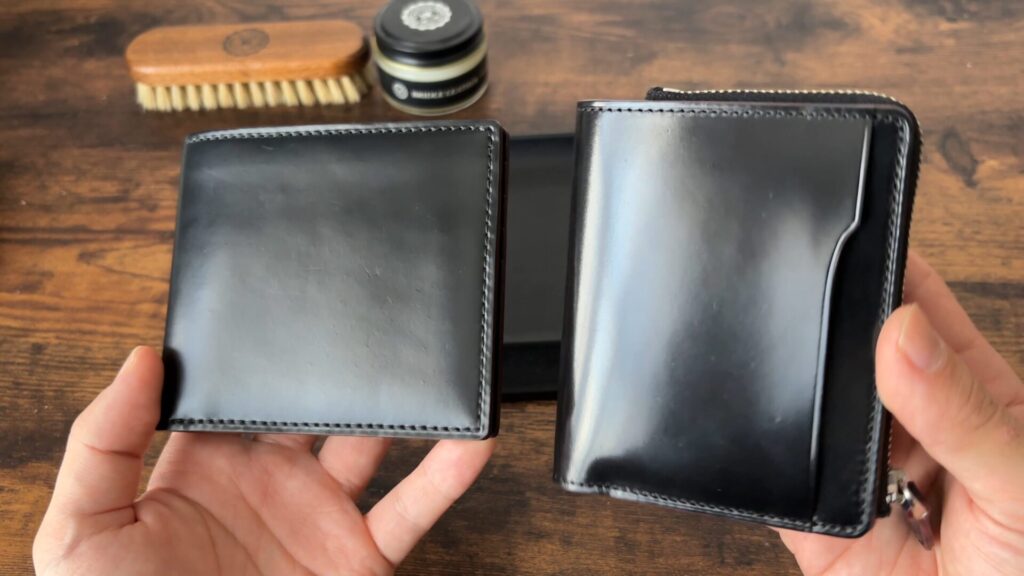 ガンゾ コードバンRC Lファスナー二つ折り財布とホーウィン比較画像
